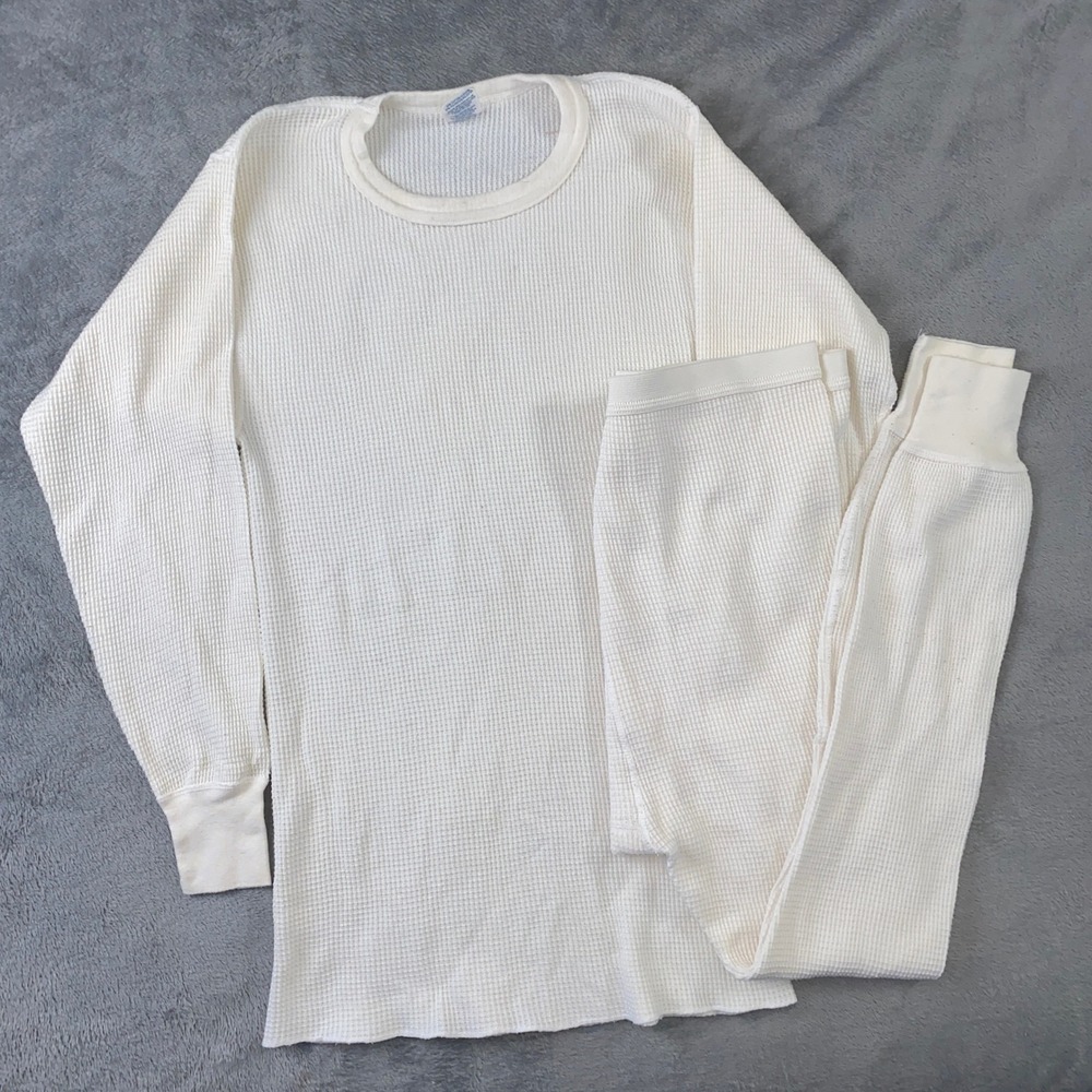 Vintage J.E. Morgan Long Johns Thermal Underwear Mens XL Cream Waffle Knit USA